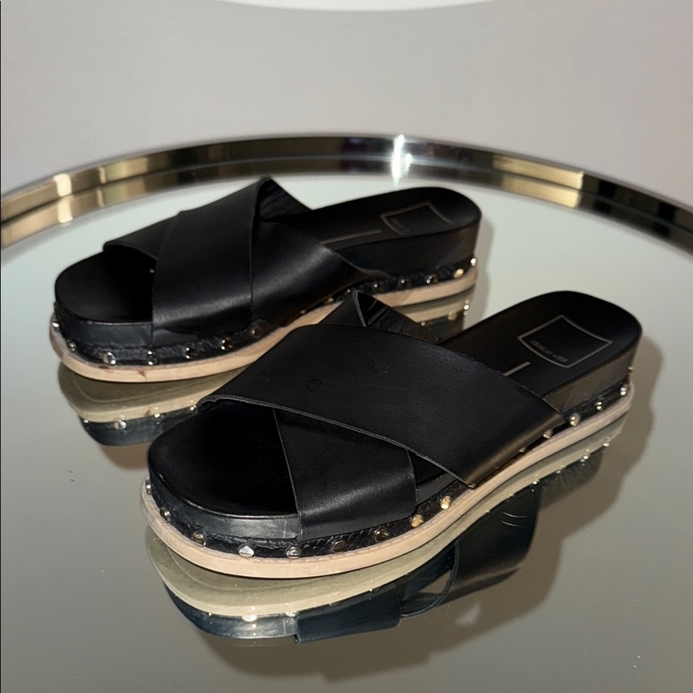 Dolce Vita Black Slide Sandals with Chunky Platform
